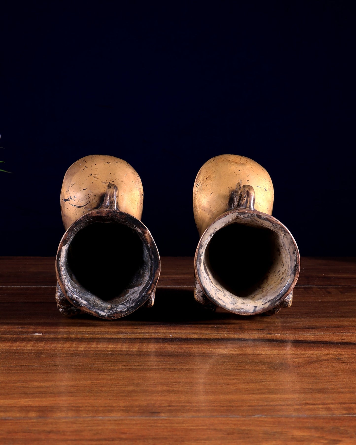 Pair of Brass Vintage Finish Palanquin Kirtimukha | Rare Temple Yali Finials