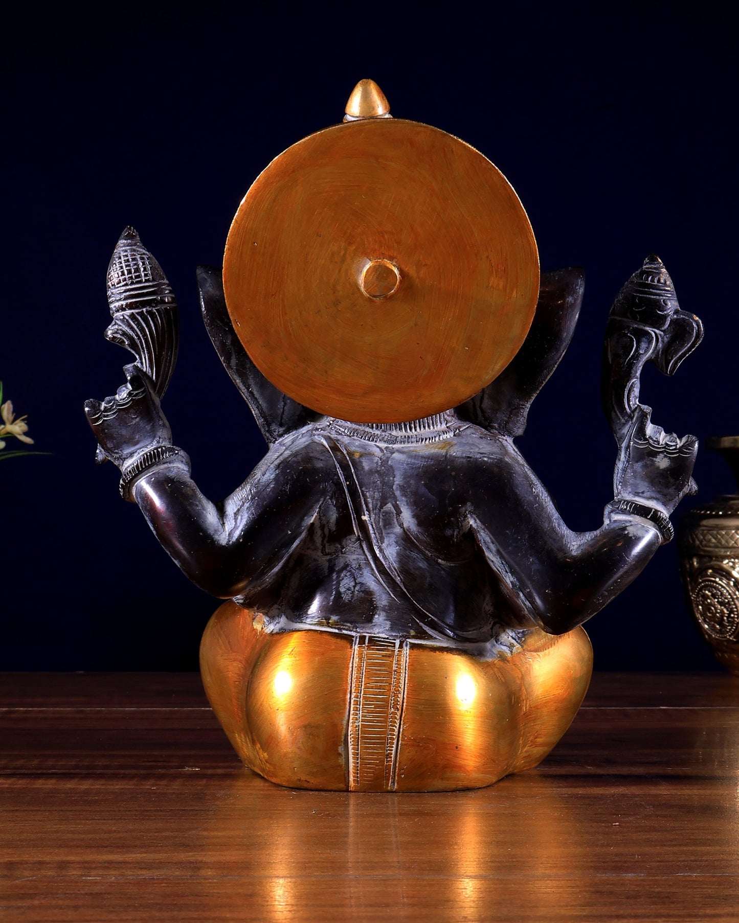 Vintage Brass Ganesha Idol with Sharp Features - 8 Inch