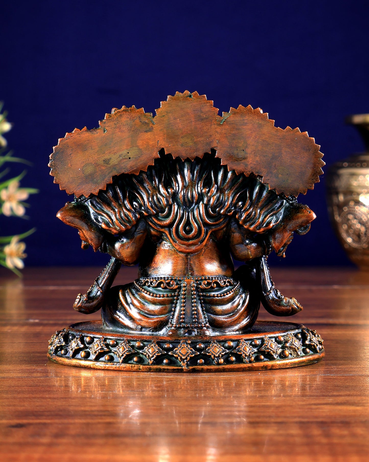 Brass Superfine Panchmukhi Ganesha Idol – Five-Headed Ganesha, 4.2" chola tone