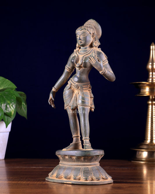 Traditional Brass Apsara Sculpture | 11 Inch sand patina