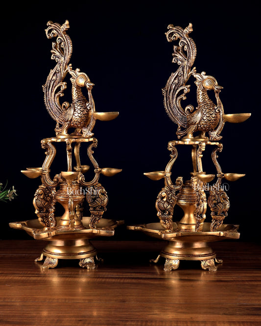 Brass Large Annampakshi Diya Samai Oil Lamps pair – Multiple Wicks 18 inch