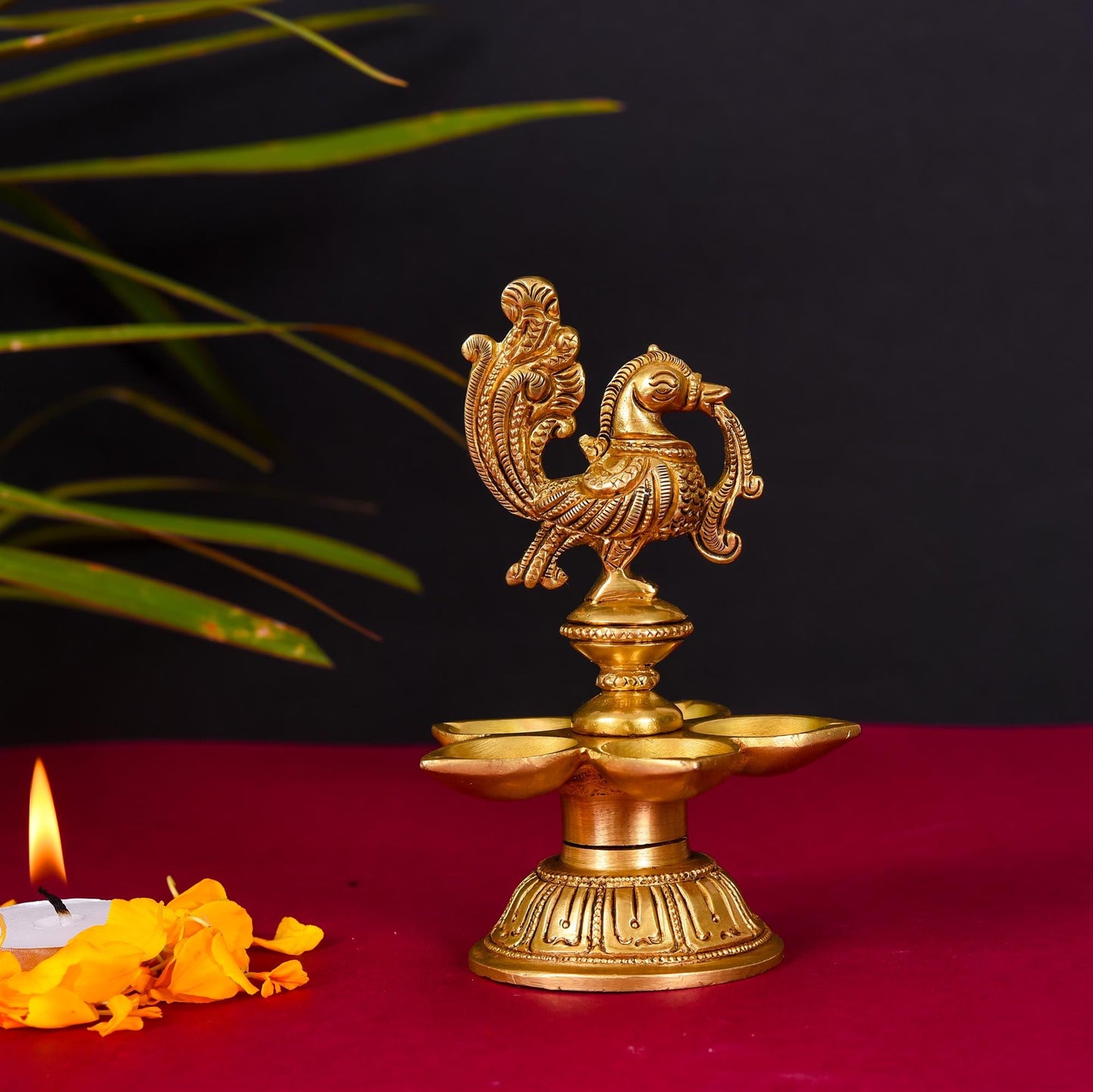 Brass Ethnic Five Petal Peacock Diya (5.2 Inch)