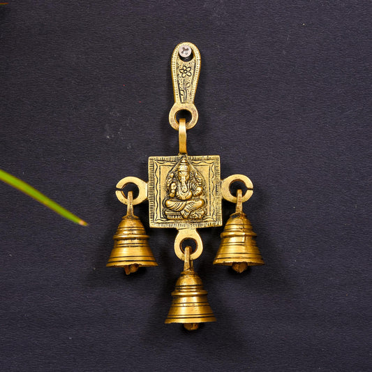 Brass Ganesha And Lakshmi Hanging Bell (7 Inch)