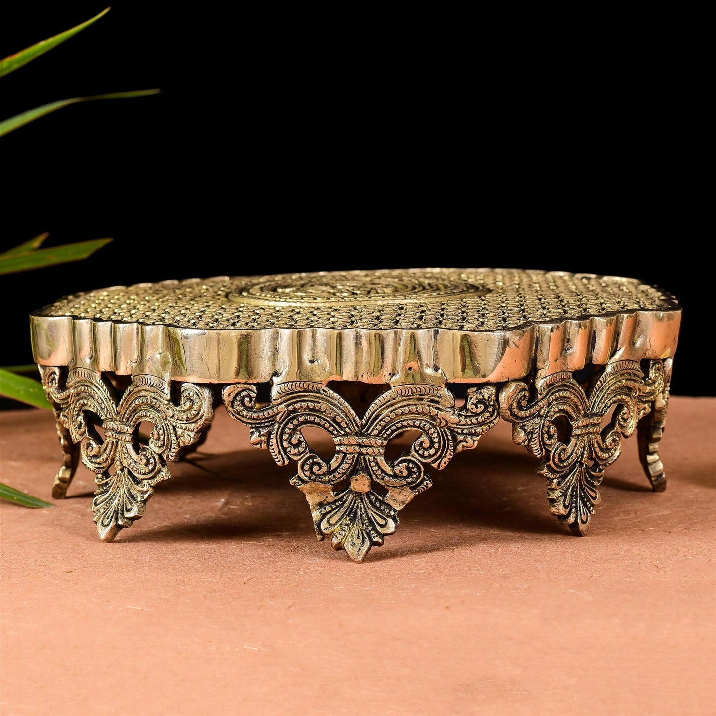 Beautifully Carved Brass Chowki/Stool (3.5 Inch)