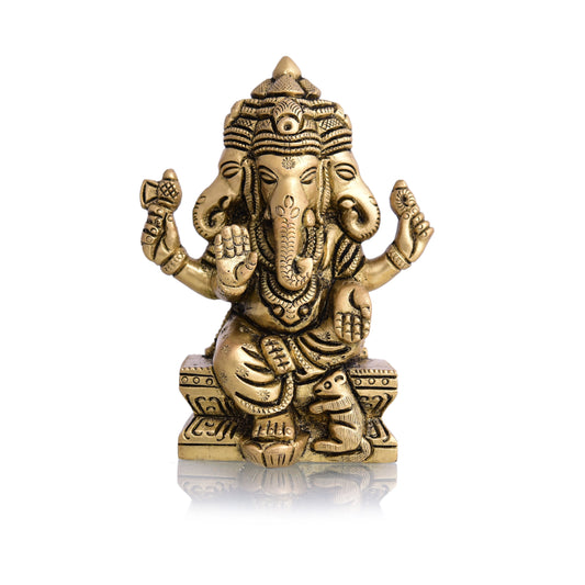 Brass Four Face Ganesha Sitting Idol (4.3 Inch)