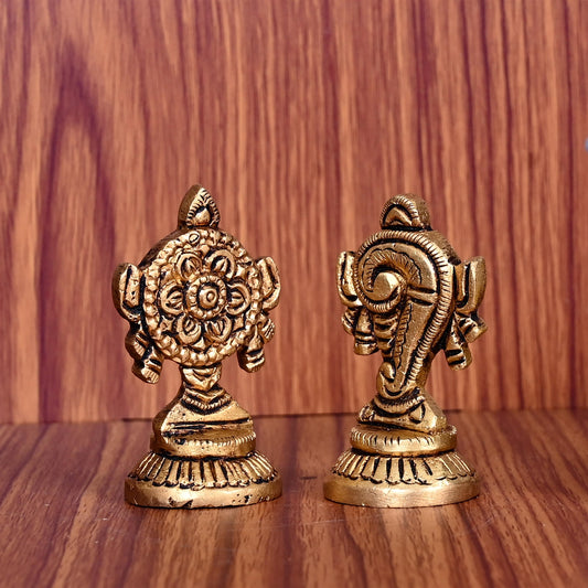 Brass Shankh Chakra Decor Set (2 Inch)
