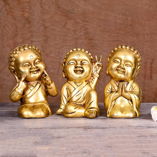 BRASS BABY LAUGHING BUDDHA STATUES (7")