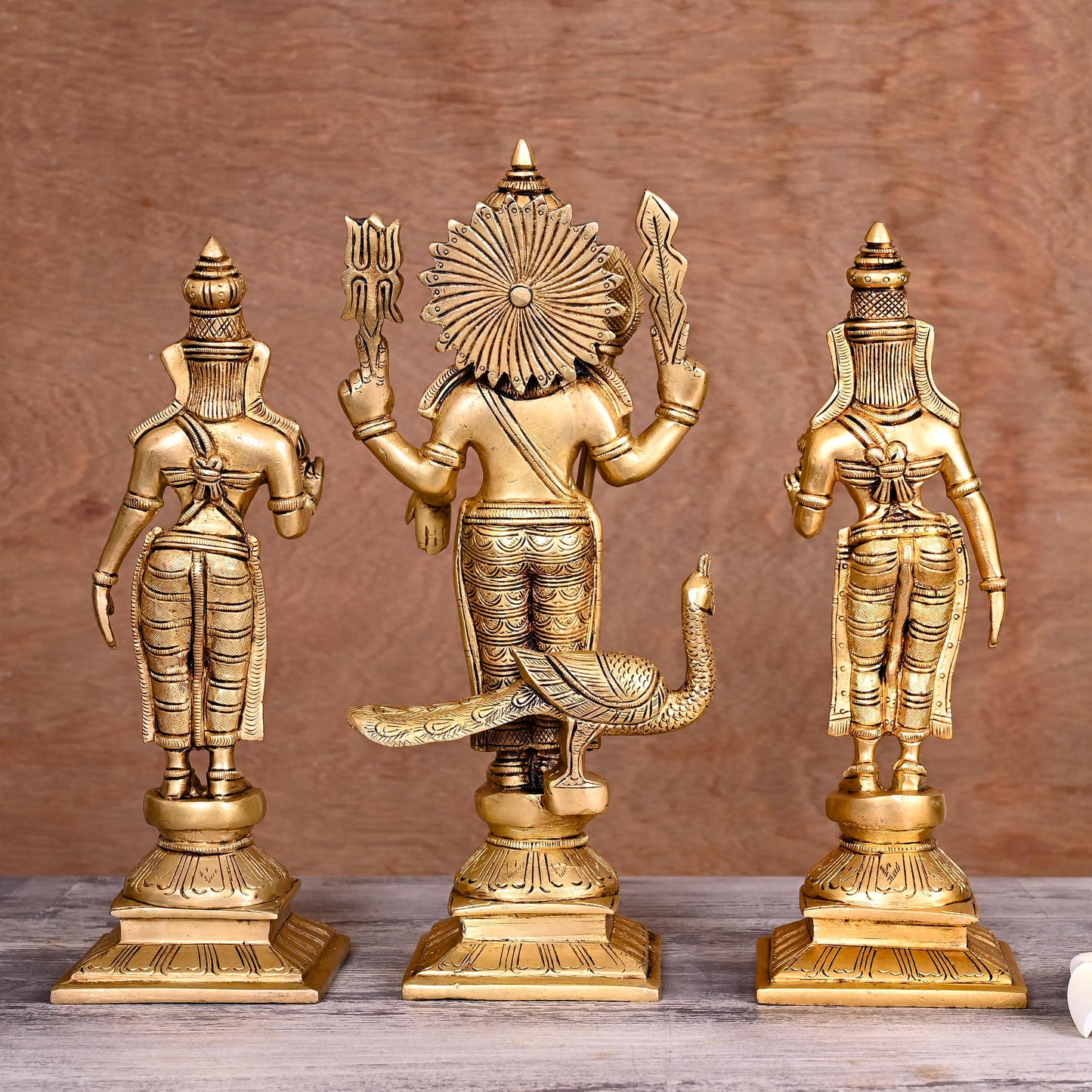 Brass Lord Murugan With Devasena And Valli Statues (11")