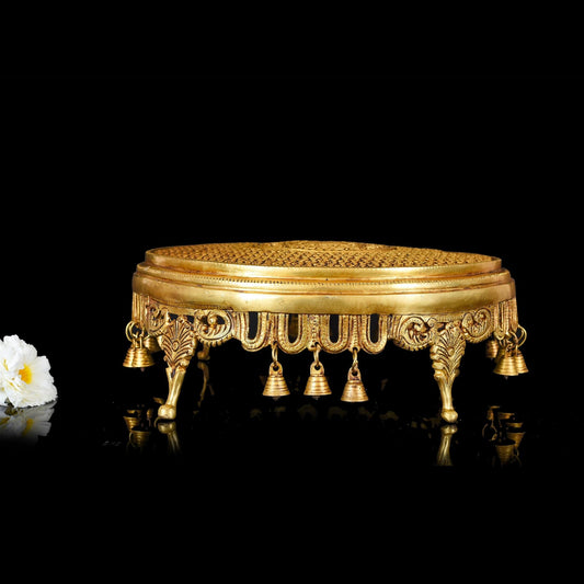 Brass Ethnic Chowki With Hanging Bells (5 Inch)