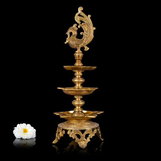 Brass Peacock Three Tier Lamp (19.5")