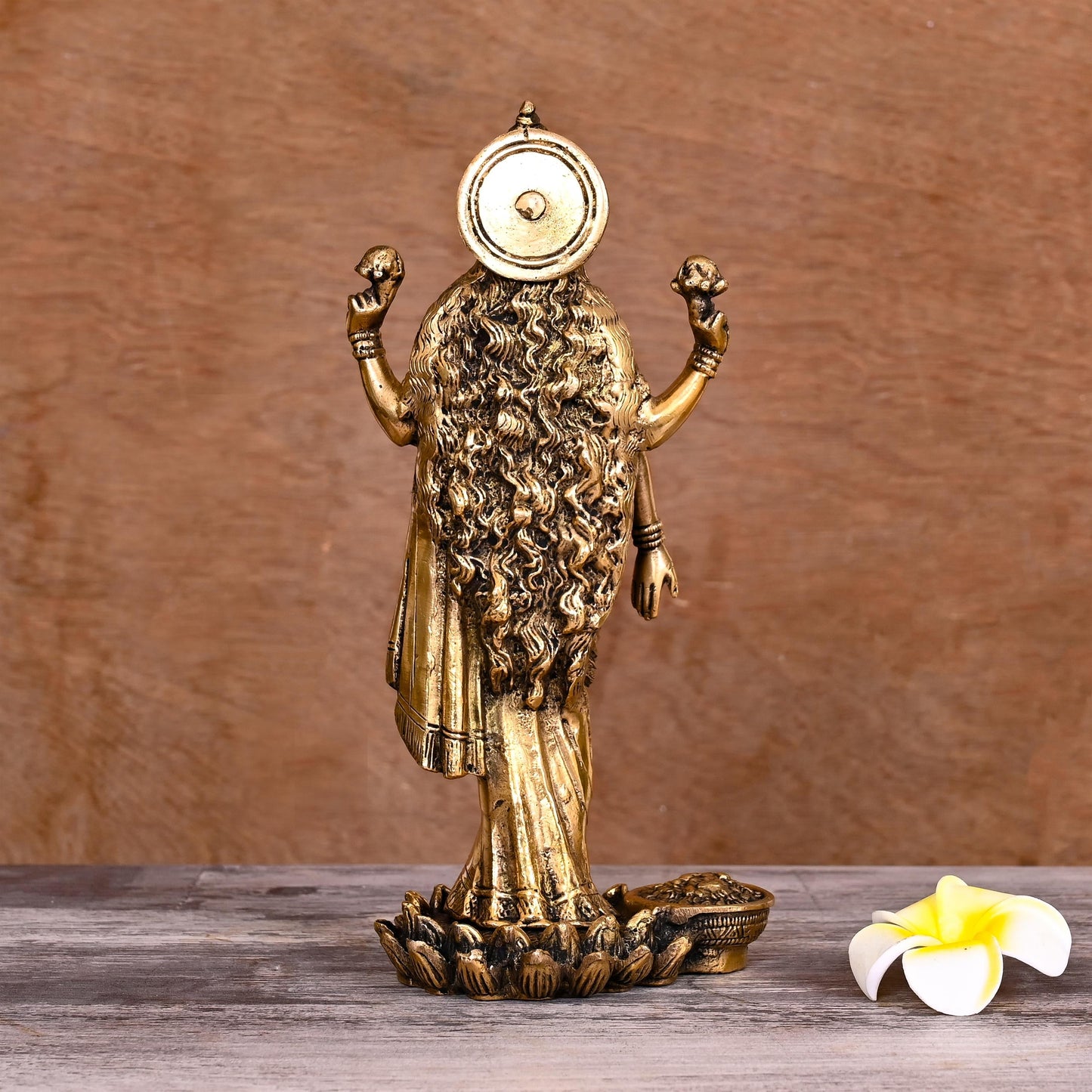 Brass Goddess Lakshmi Idol on lotus (10 Inch)