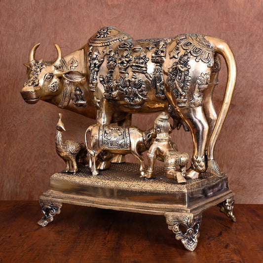 Brass Cow With Calf & Laddu Gopal Idol (16.5 Inch)