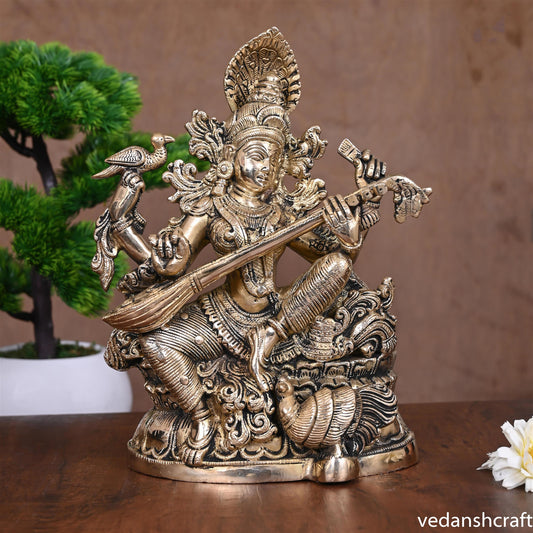 BRASS GODDESS SARASWATI IDOL (11")