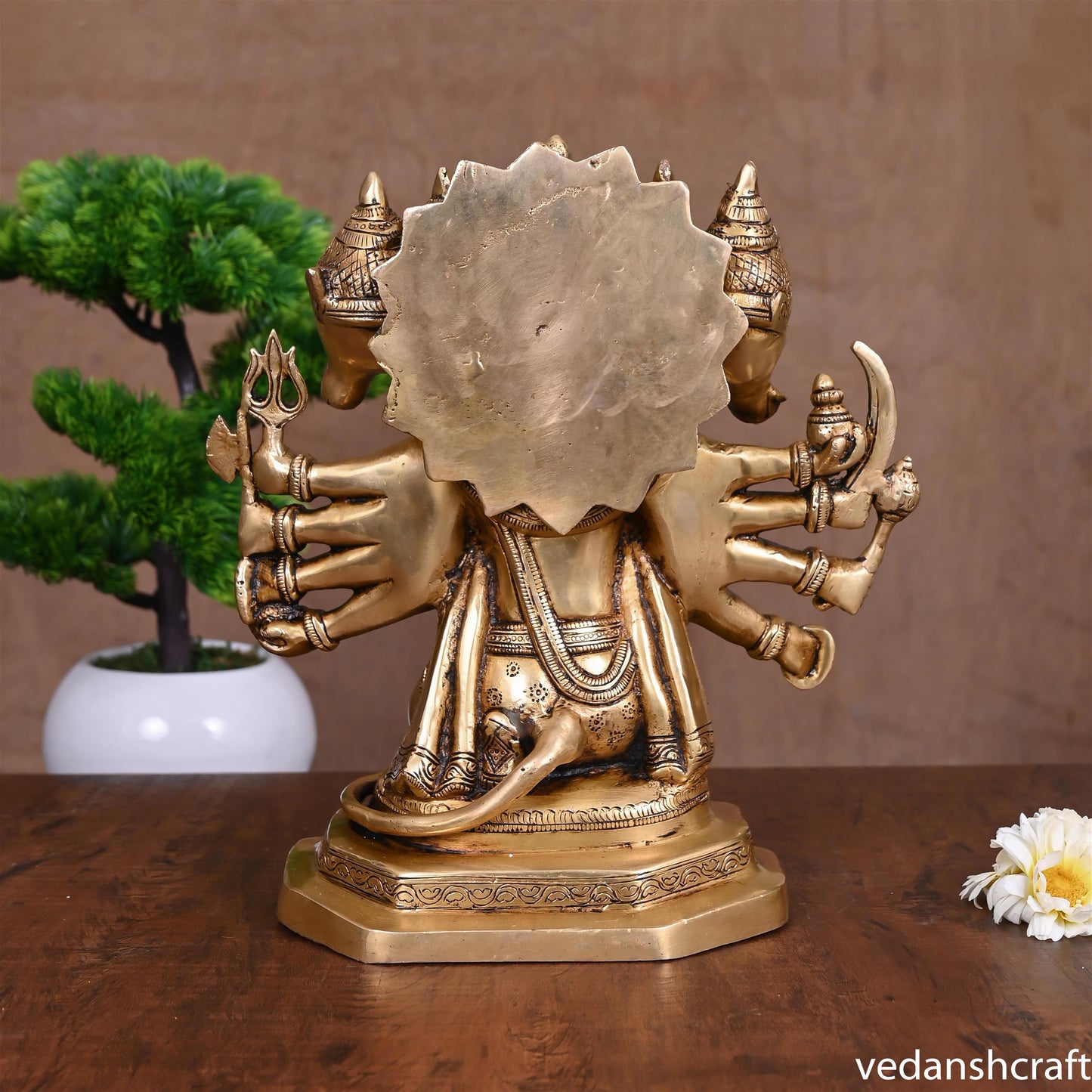 Brass Superfine Sitting Panchmukhi Hanuman Idol (11 Inch)
