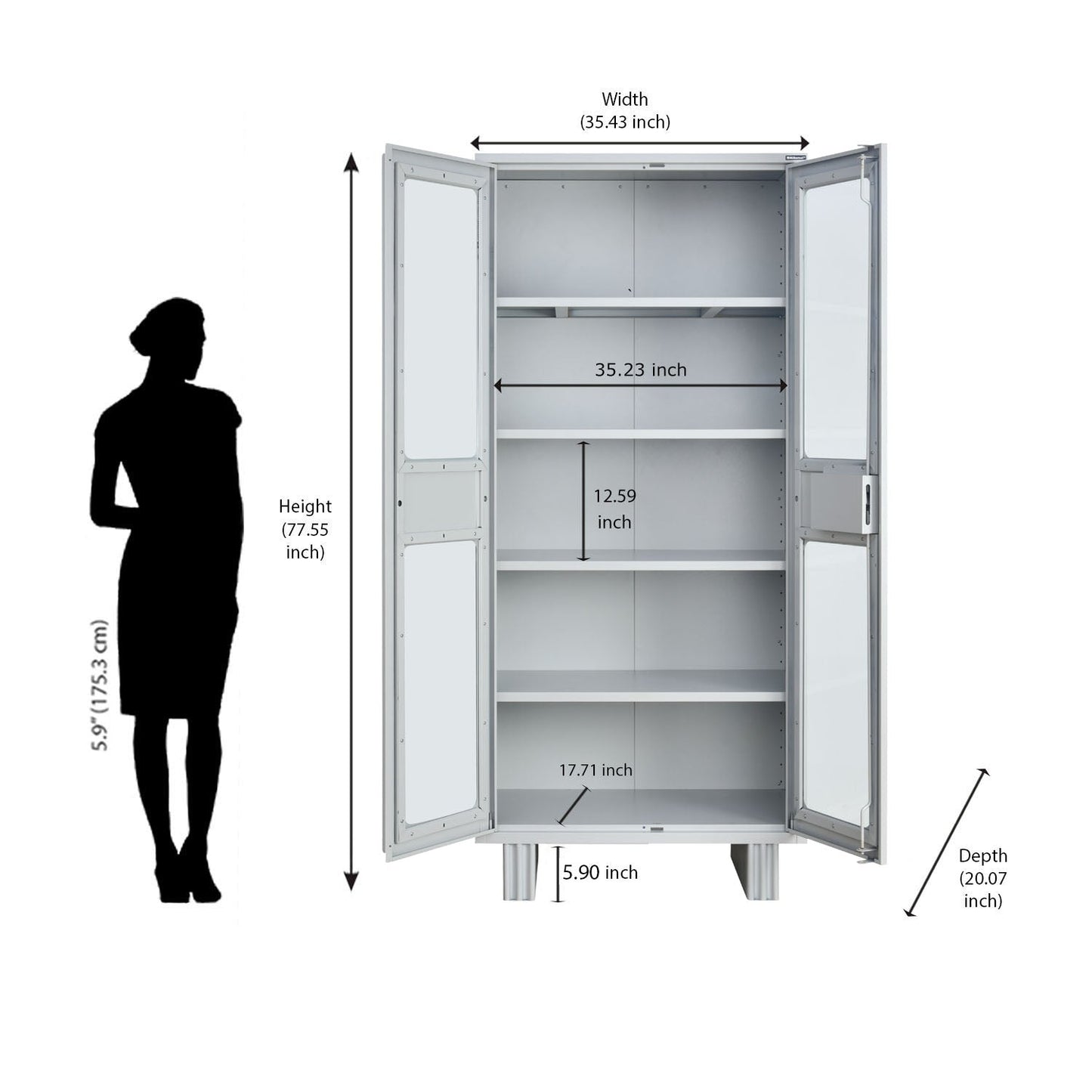 Nilkamal Magna KD Glass Door Office Almira (Grey)