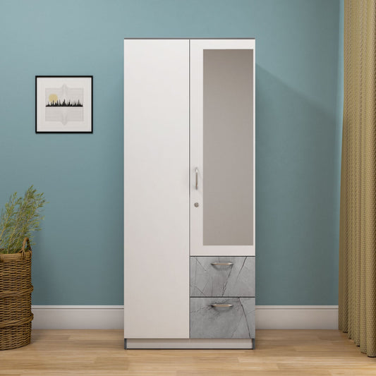 Nilkamal Marbito 2 Door Wardrobe With Mirror (White)