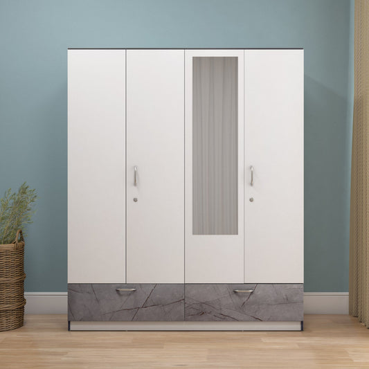 Nilkamal Marbito 4 Door Wardrobe With Mirror (White)