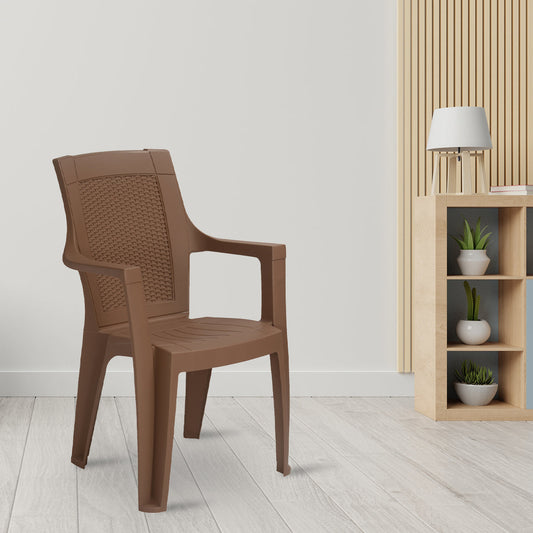 Nilkamal Mystique Plastic Arm Chair (Rattan Dark Beige)
