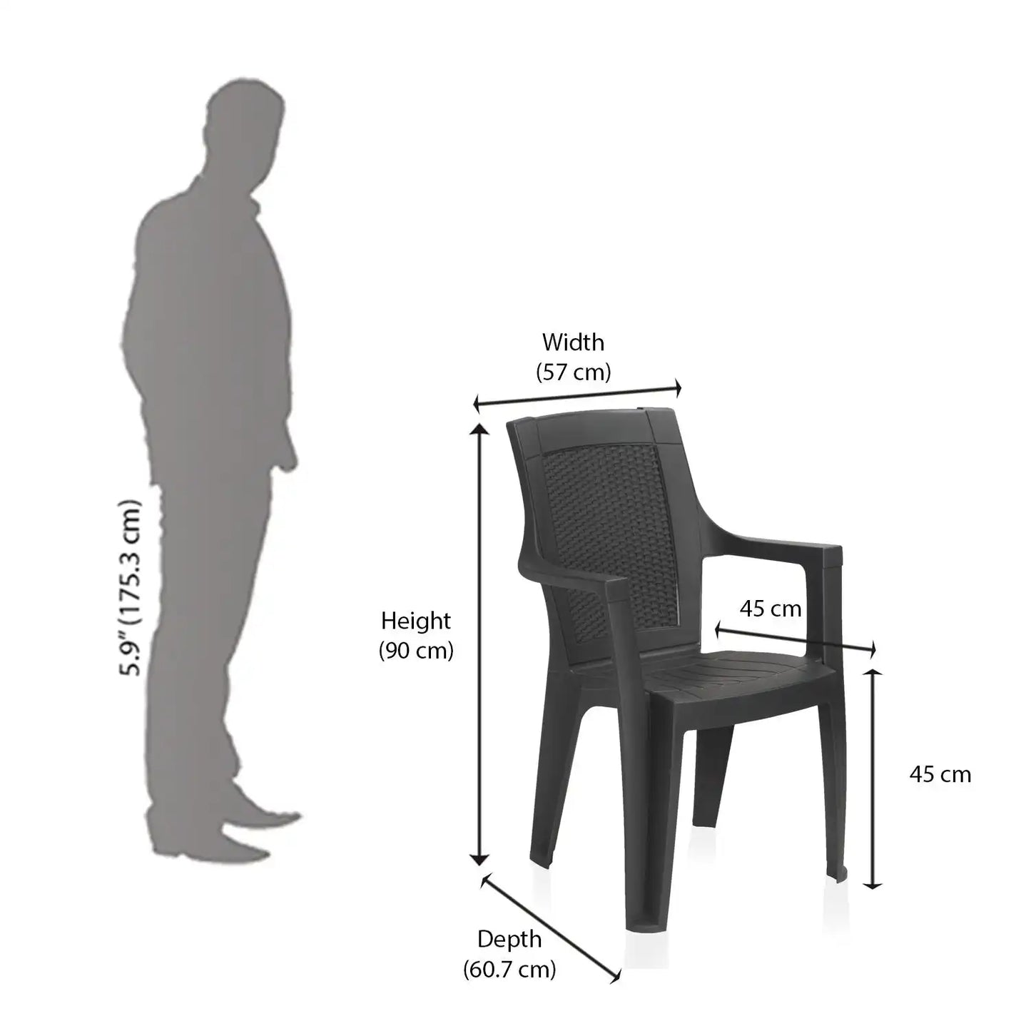 Nilkamal Mystique Plastic Arm Chair (Charcoal Grey)