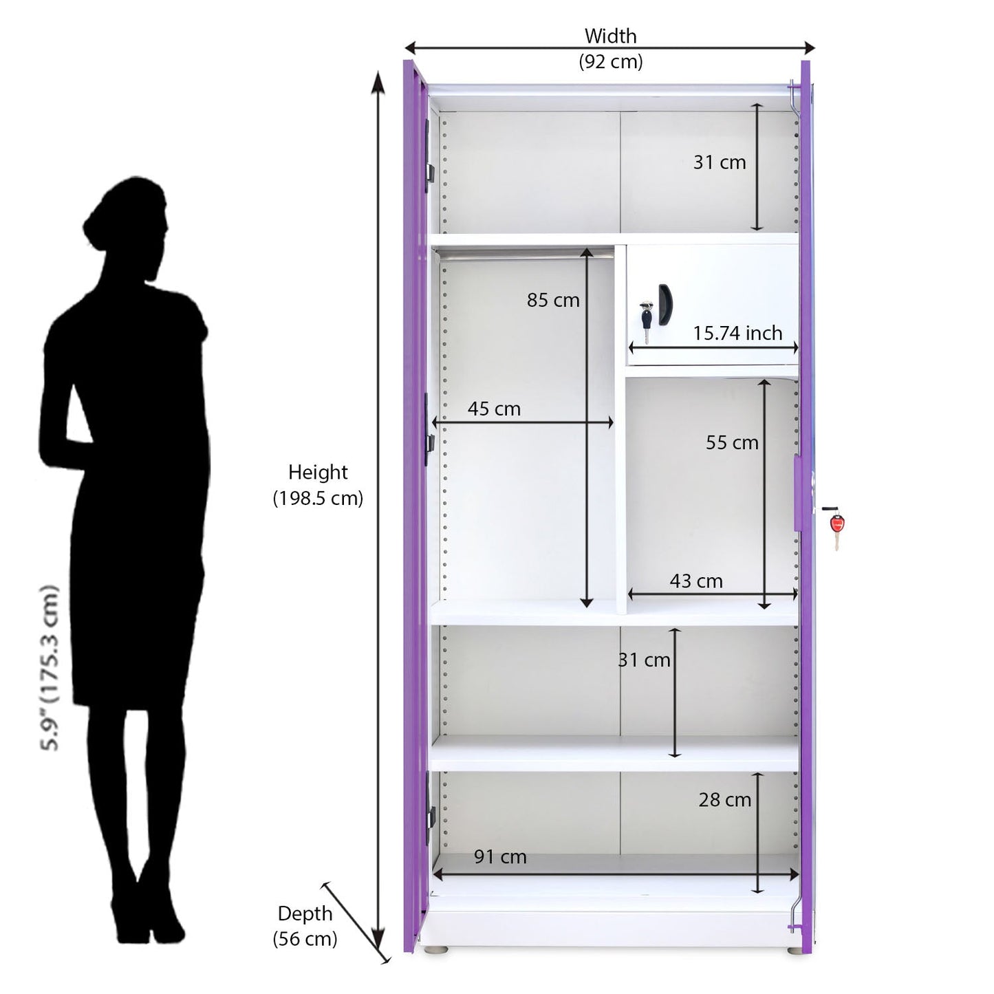 Nilkamal Mercury 2 Door Steel Wardrobe (Voilet / White)