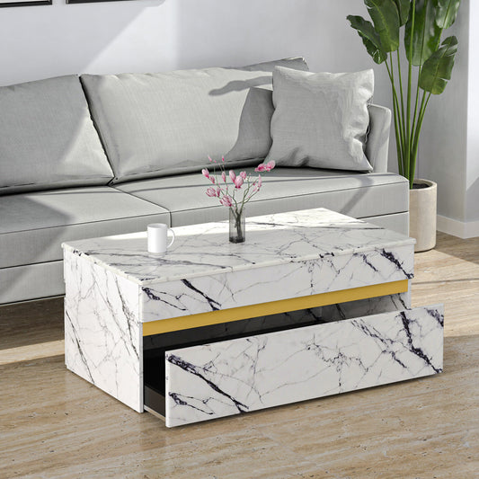 Nilkamal Mondrian Marble Pattern Top Center Table (White)