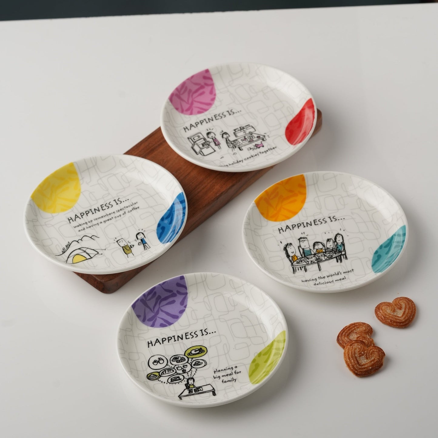 Happiness Is... Mini Ceramic Snack Plates 5.5", Set of 4 (Delight)