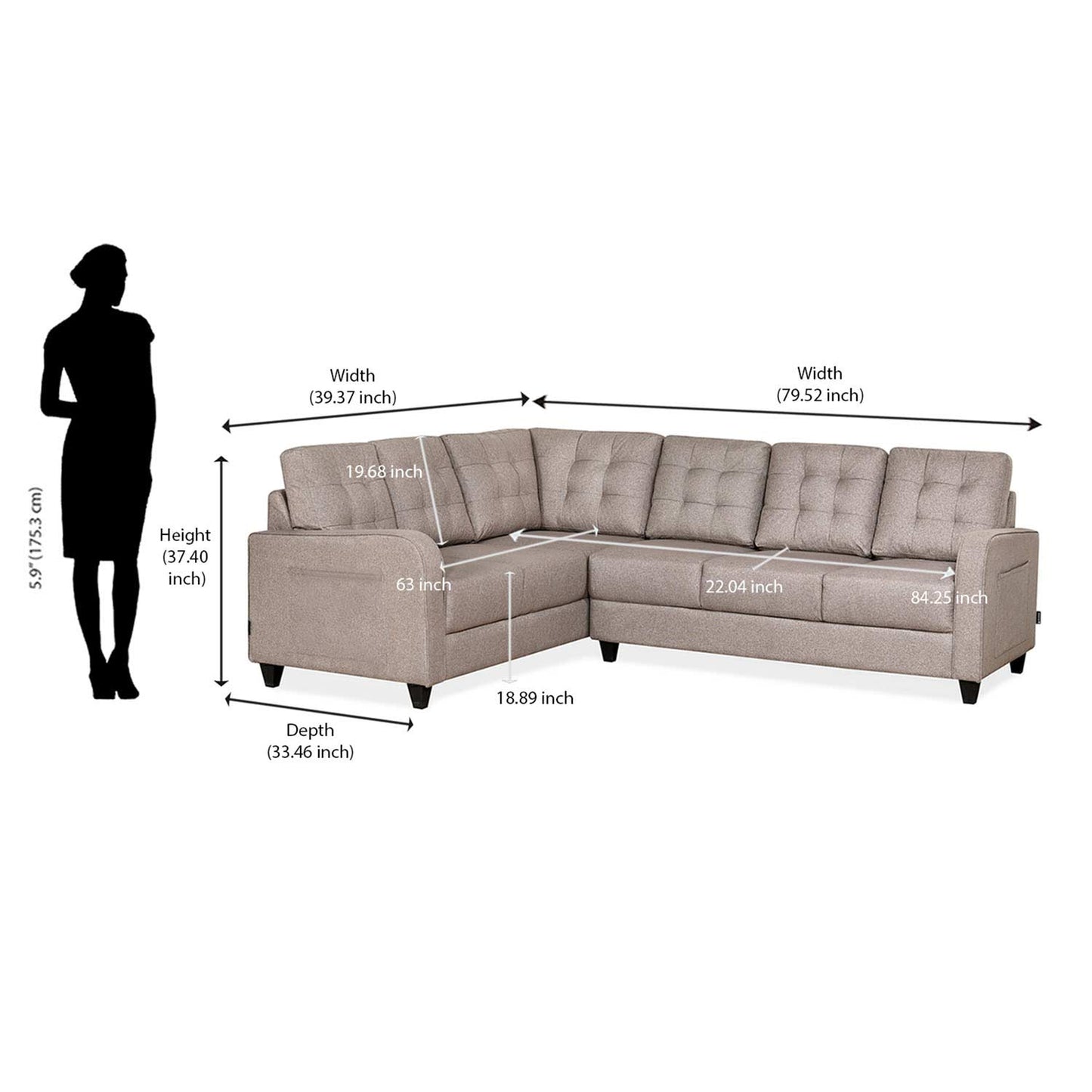 Nilkamal Protean Lounger RH Sofa (Light Brown)