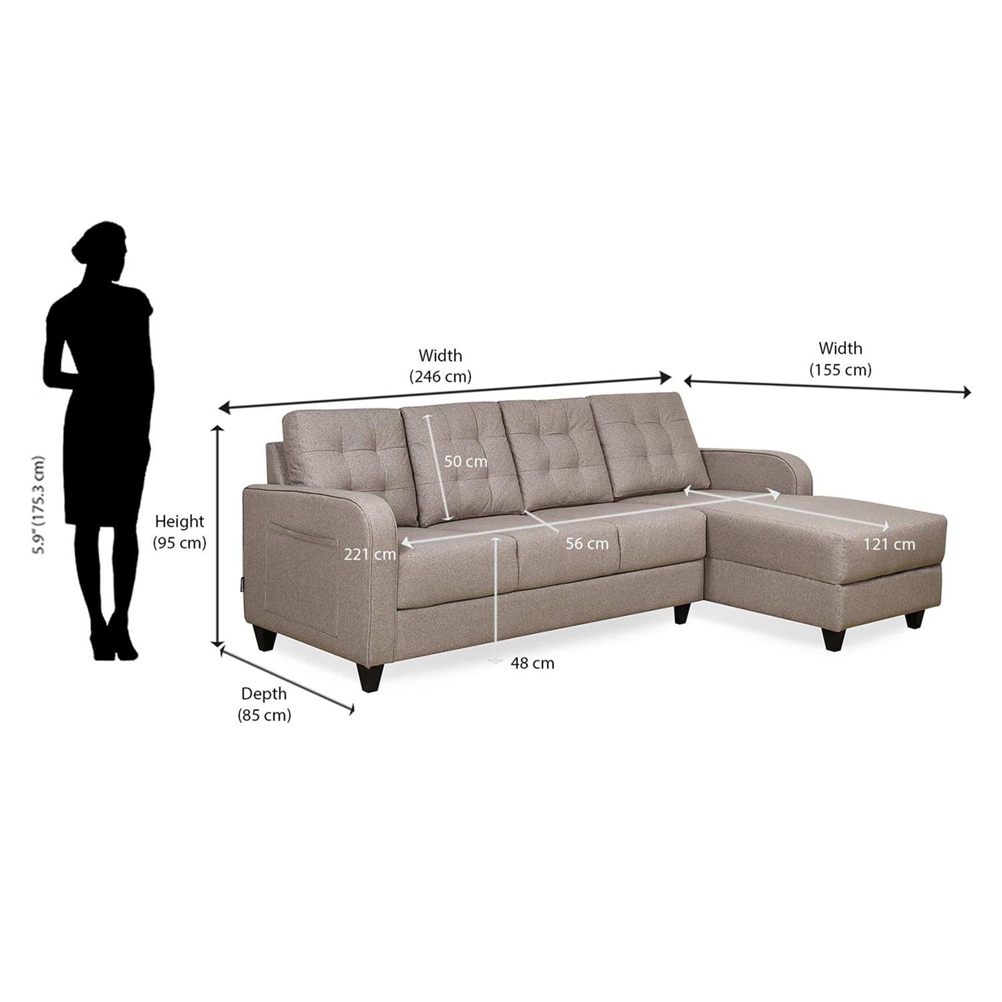 Nilkamal Protean Plus Lounger Left Hand Side Sofa (Brown)