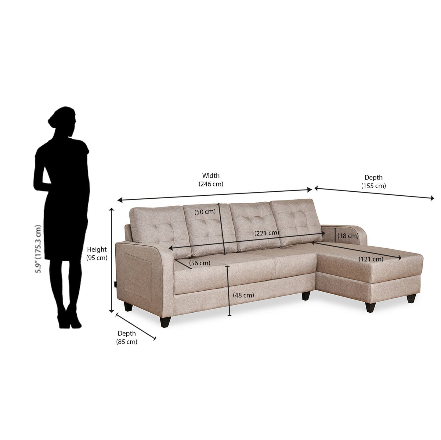 Nilkamal Protean Lounger LH Sofa (Light Brown)