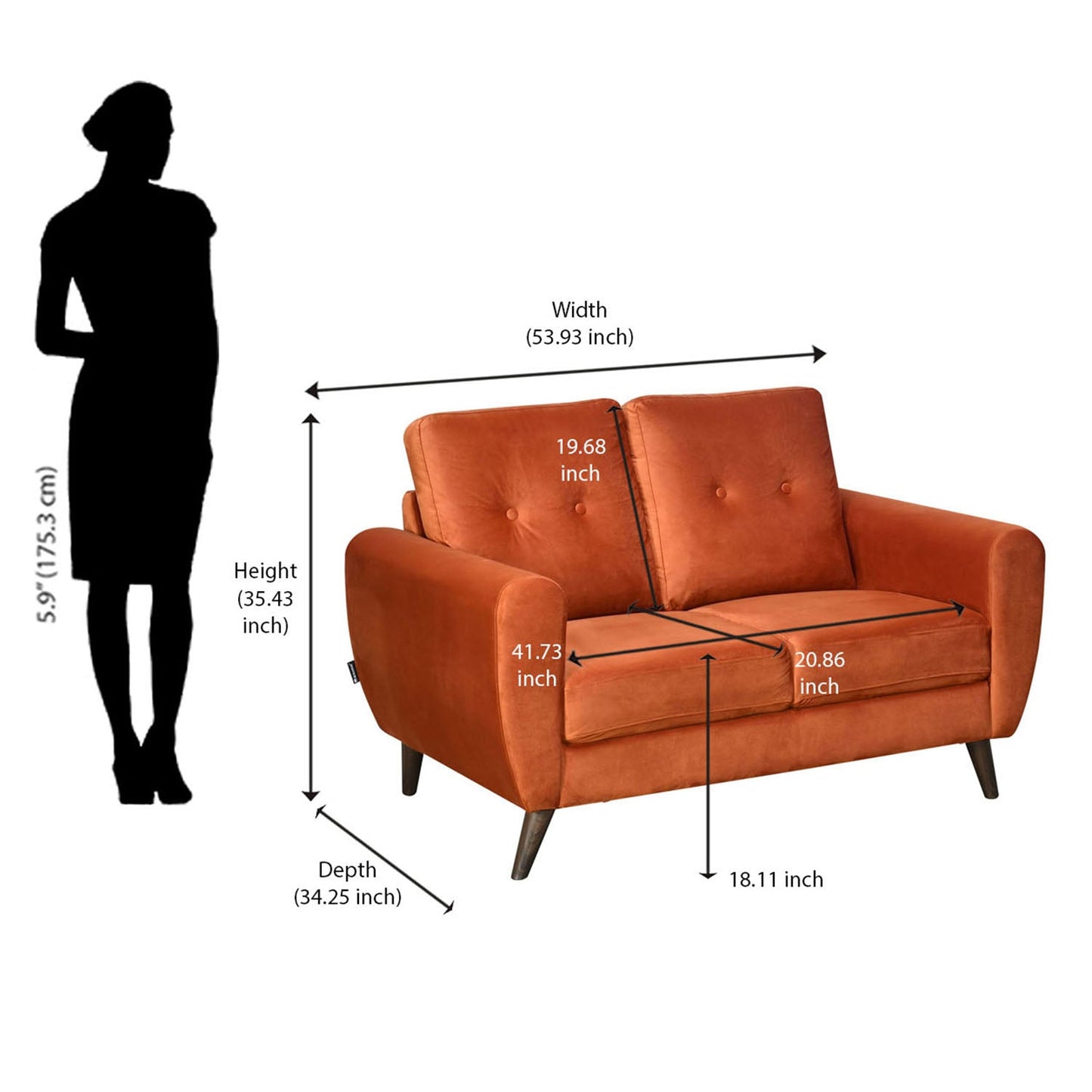 Nilkamal Rockingham Fabric 2 Seater Sofa (Rust Orange)
