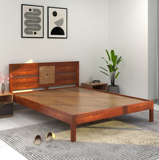 Nilkamal Relaxo Solid Wood King Bed (Honey Walnut)