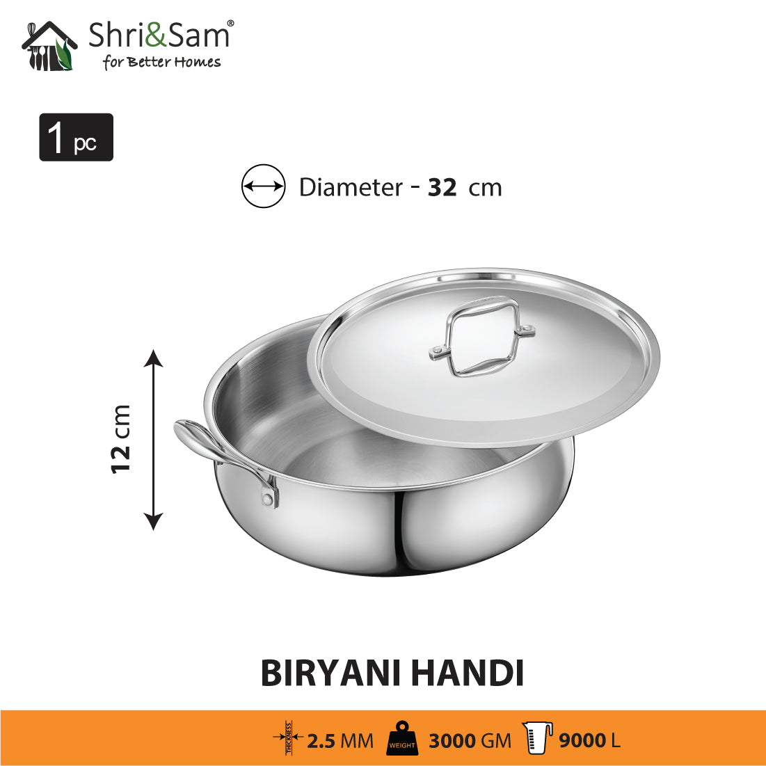 Stainless Steel Triply Bharat Biryani Handi with Lid