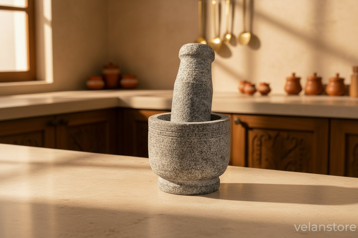 Premium Uthukuli Stone Mortar and Pestle (Medium Size)
