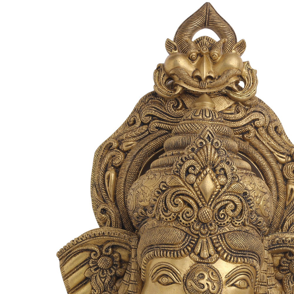 BRASS GANESHA FACE WITH BELL WALL HANGING (18 Inch)