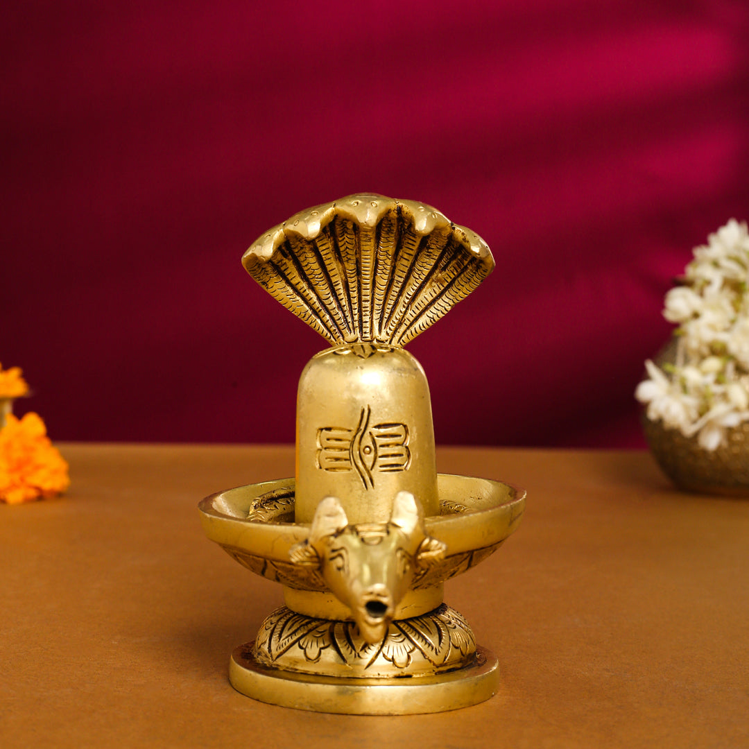 Brass Nandi Shivling/Shivlingam Idol (5 Inch)