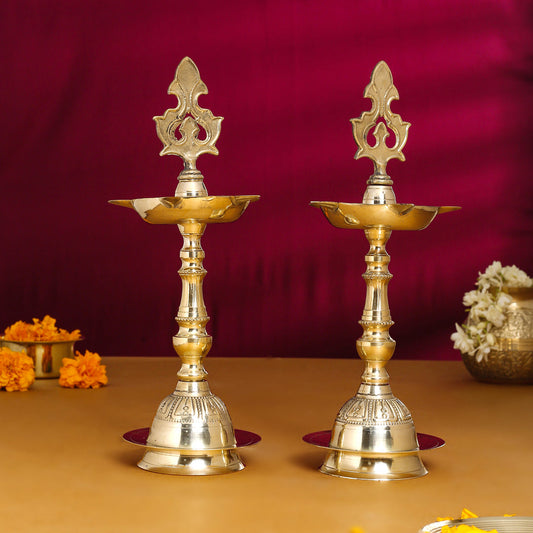 Brass Kashi Patta Samai/Diya Pair (11 Inch)