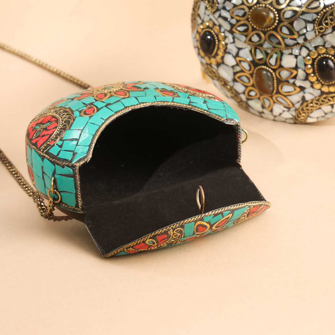 Brass Handcrafted Mosaic Sling Bags – Vintage Boho Clutch (4.5 Inch)