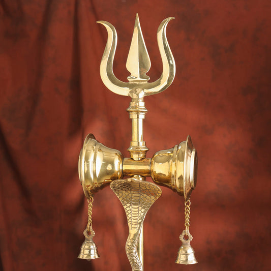 Handcrafted Brass Trishul with Damru & Bells