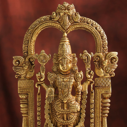 Brass Lord Venkateswara Idol with Arch | Traditional Tirupati Balaji Murti for Home Temple & Décor (13.2 Inch)