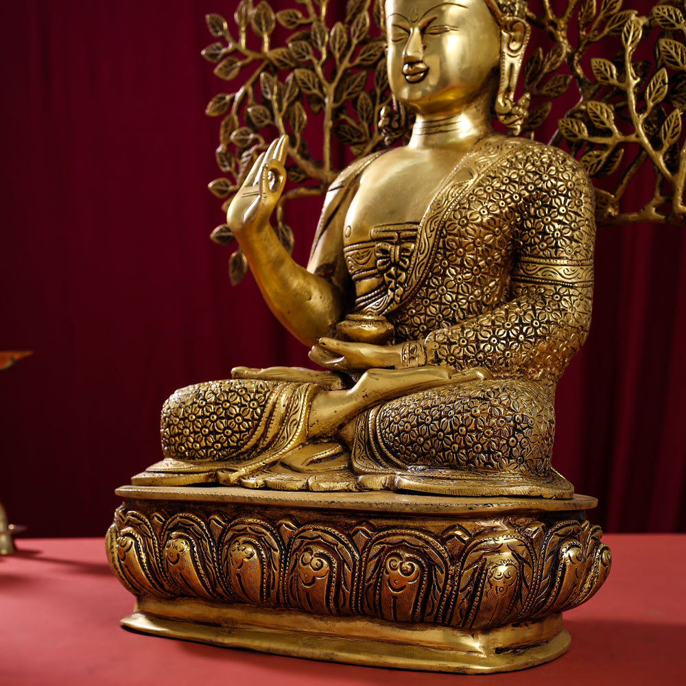 Brass Home Decor Buddha Statue With Tree (26 Inch)