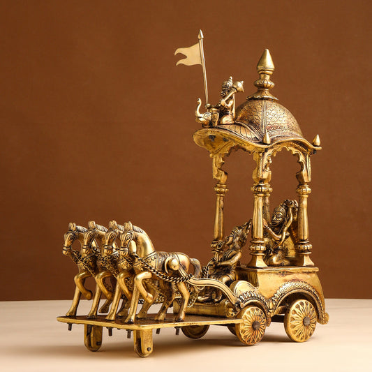 Brass Arjun And Krishna Rath (15 Inch)