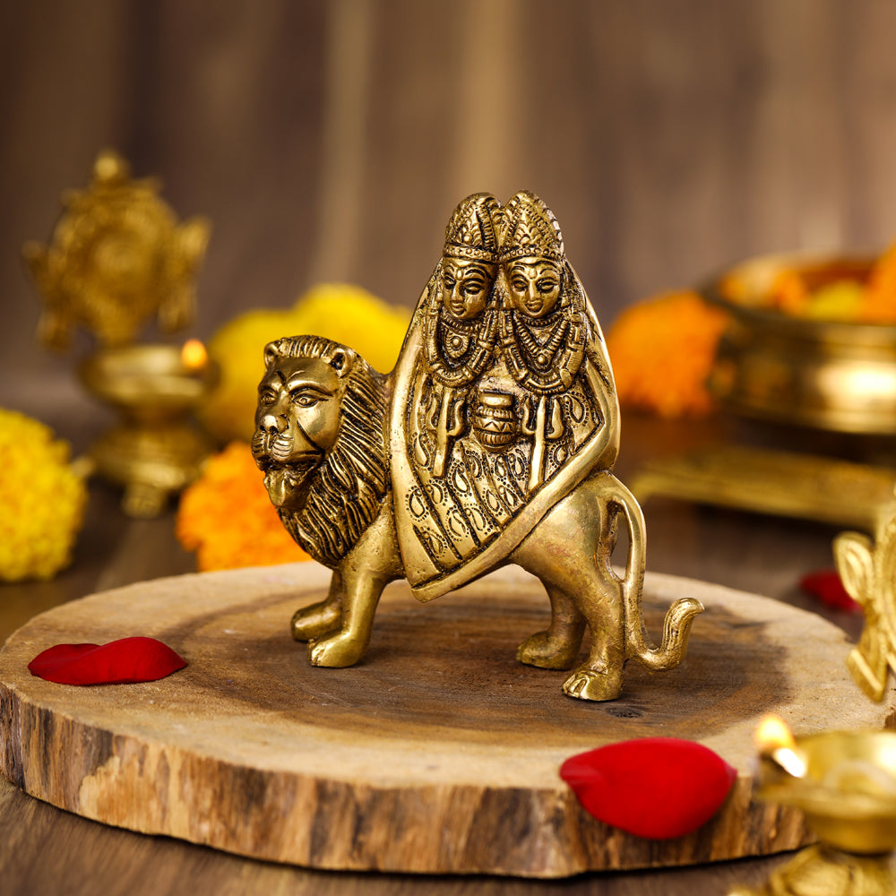 Brass Goddess Chamunda Idol (4.8 Inch)