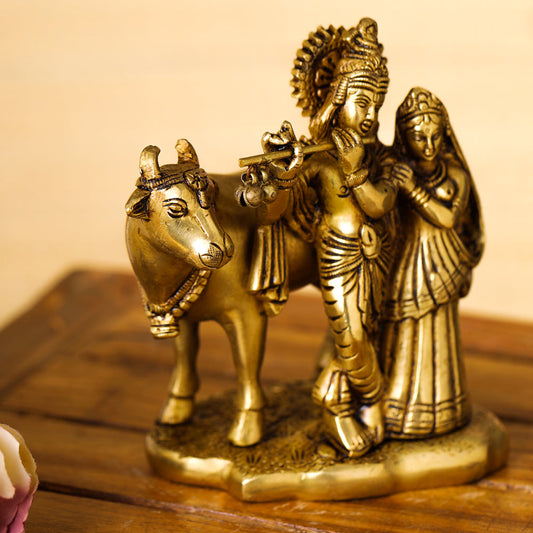 Brass Superfine Radha Krishna With Cow Idol (6 Inch)