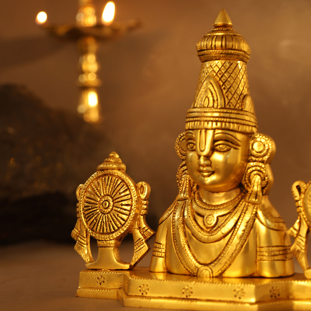 Brass Tirupati Balaji/Venkateshwar Bust (8.5 Inch)