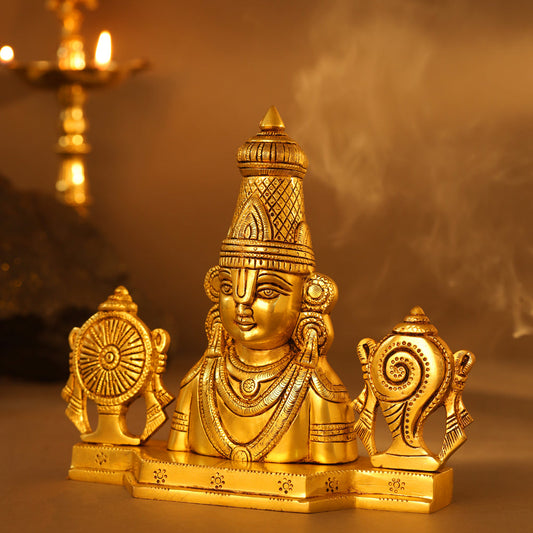 Brass Tirupati Balaji/Venkateshwar Bust (8.5 Inch)