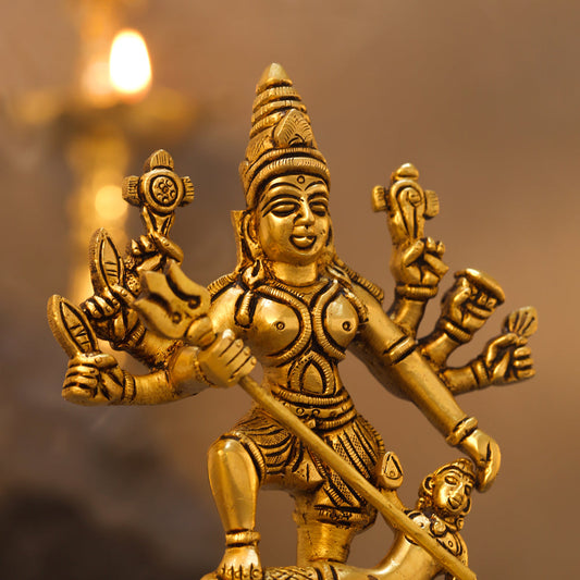 Brass Goddess Mahishasura Mardini Idol (7 Inch)