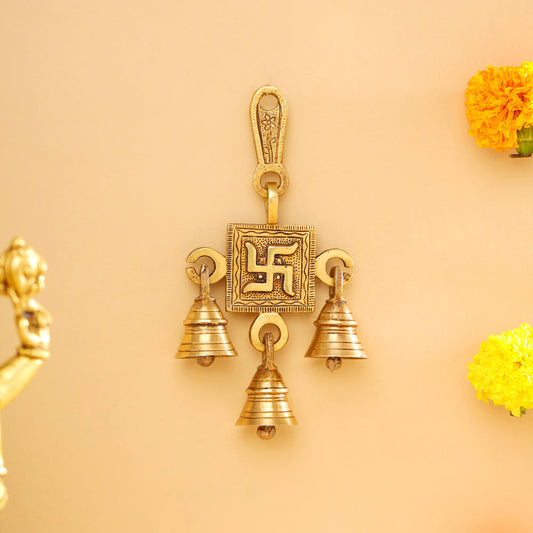 Brass Swastik Wall Hanging Bell (6.5 Inch)