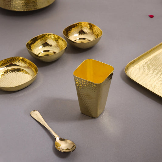 Brass Hammered Square Thali/Dinner Set (1.25 Kg)