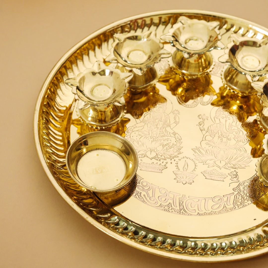 Brass Traditional Seven Deepak Pooja Thali (11 Inch)