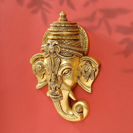 Brass Ganesha Face Wall Hanging (12.5 Inch)